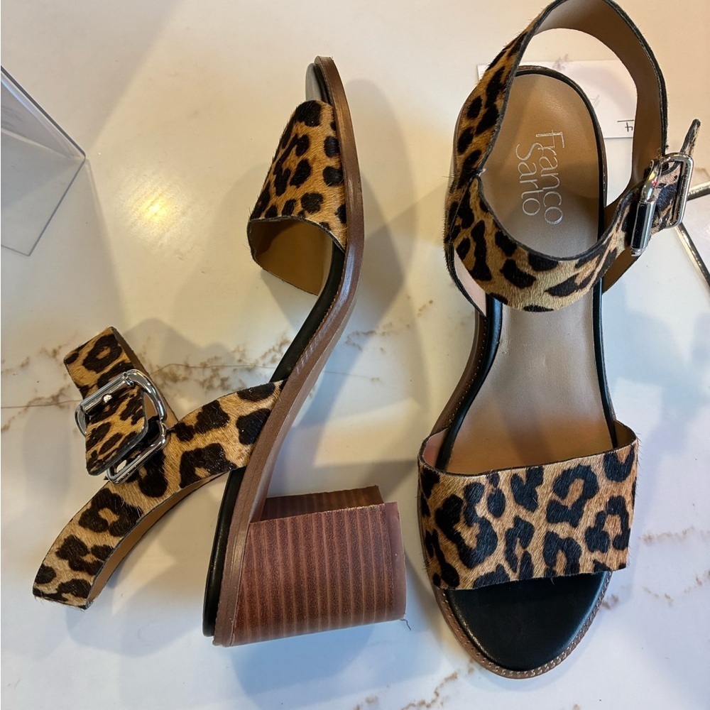 Franco Sarto Havana block-heel dress sandals in leopard print leather size 10